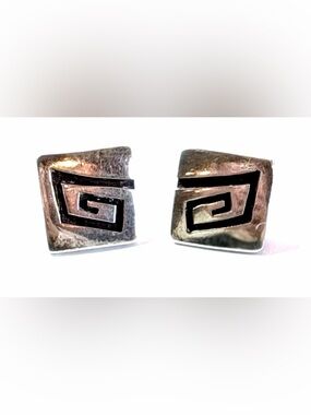 Vintage Sterling Silver Greek Key/Maze Post Earrings, .5” x .5”, 4g